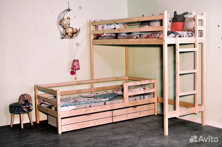 Детская кровать чердак массив 190*800 один борт