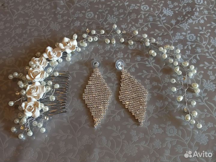 Серьги и украшение для волос невесты