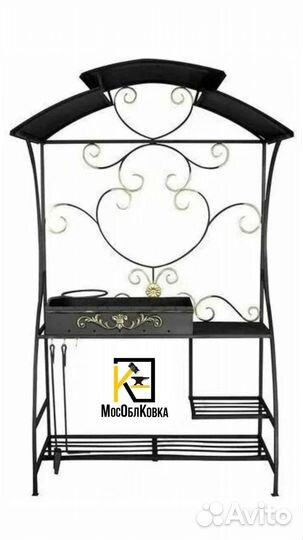 Мангал с печью под казан и крышей