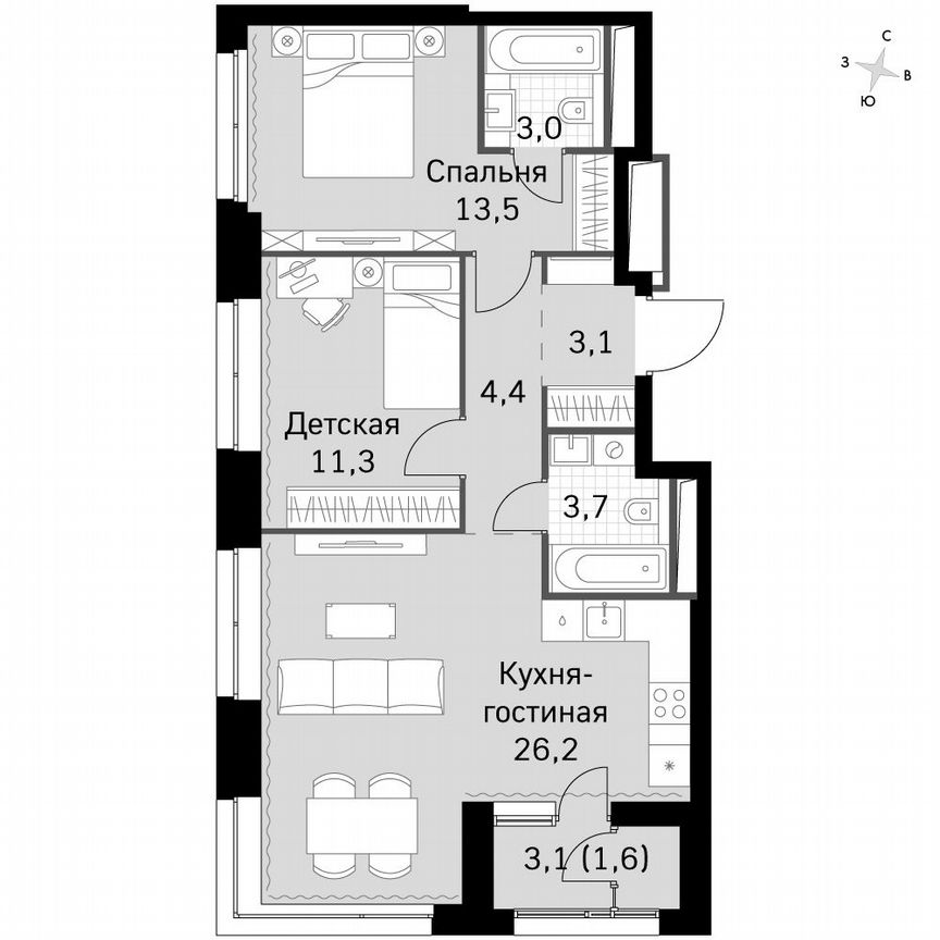 2-к. квартира, 67,1 м², 26/26 эт.