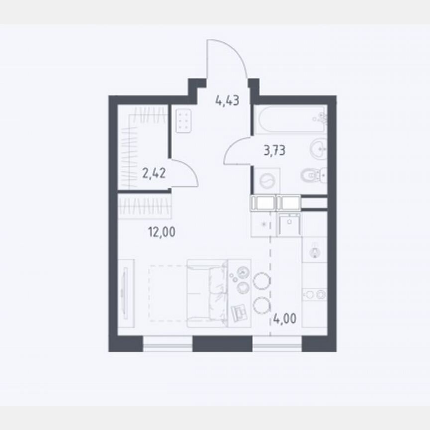 Квартира-студия, 26,6 м², 6/9 эт.
