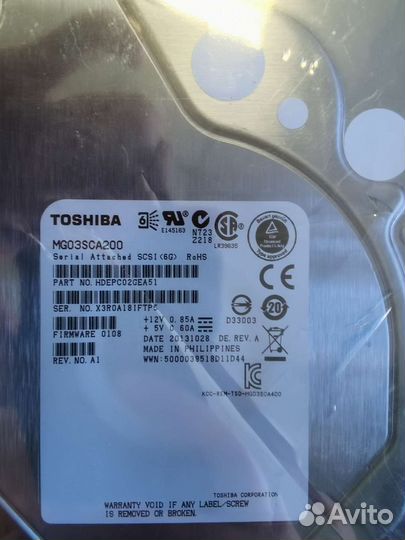 Жёсткие диск Toshiba mg03sca200