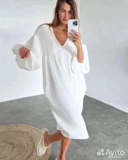Белое платье муслин oversize