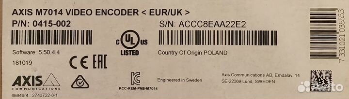 Axis M7014 video encoder четырехканальный