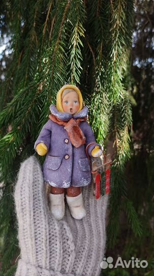 Ватная ёлочная игрушка ручной работы