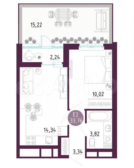 1-к. квартира, 33,8 м², 1/10 эт.