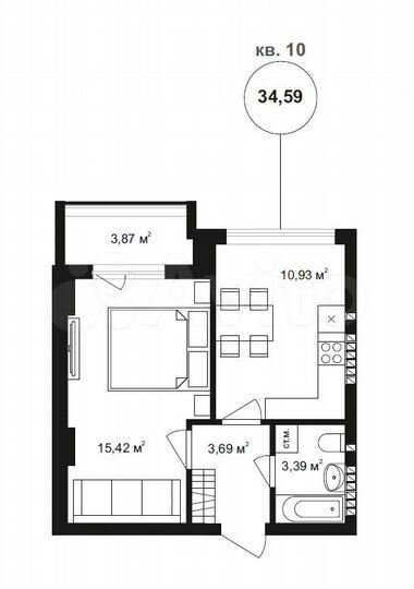 1-к. квартира, 37,3 м², 3/4 эт.