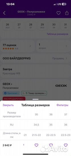 Сапоги geox 35