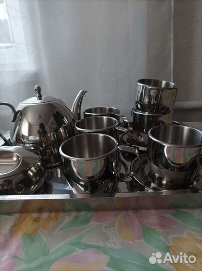 Новый чайный сервис нерж.,чайные пары 6 шт