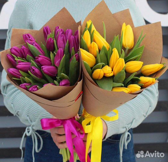 Тюльпаны Охапки букеты корзины