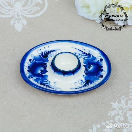 Подставка под яйцо, гжель, фарфор, 14х11 см