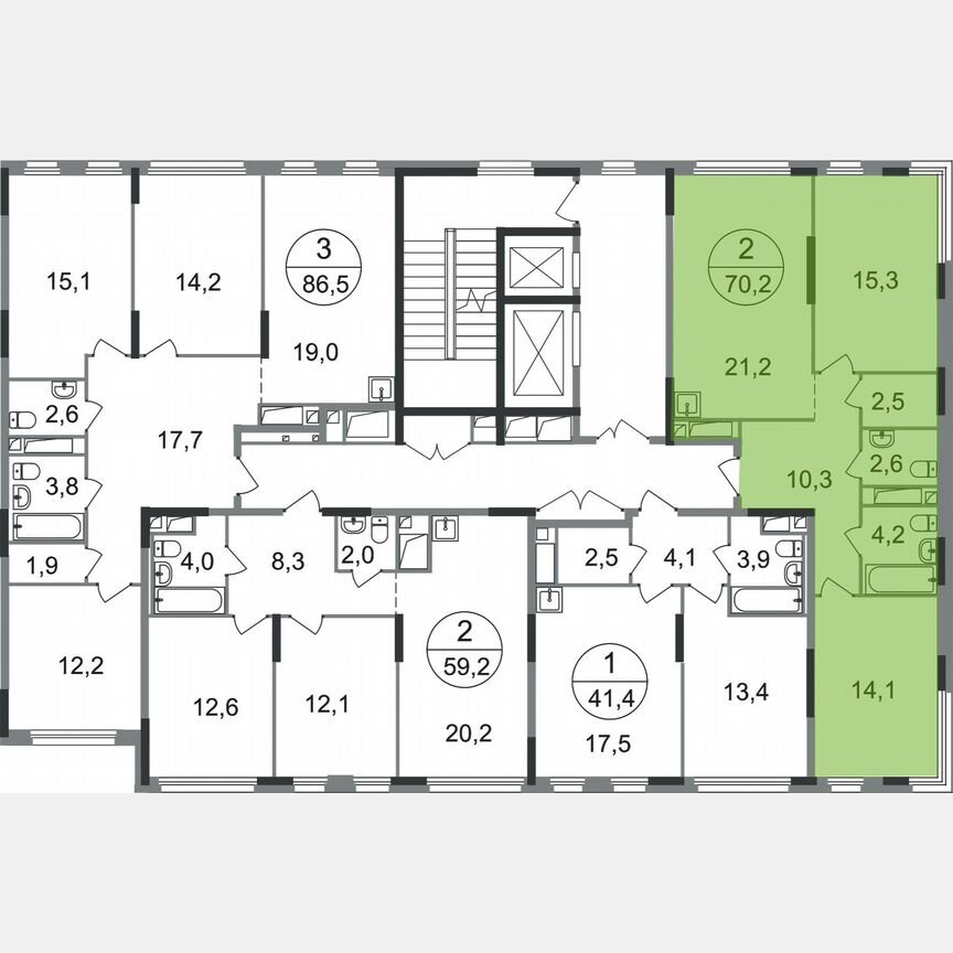 2-к. квартира, 70,2 м², 16/17 эт.