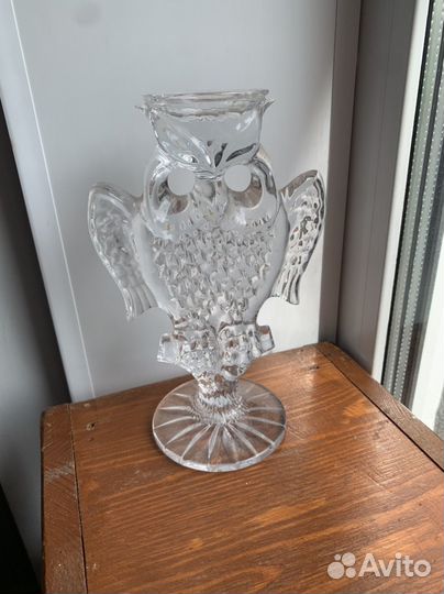 Подсвечник сова СССР стекло хрусталь