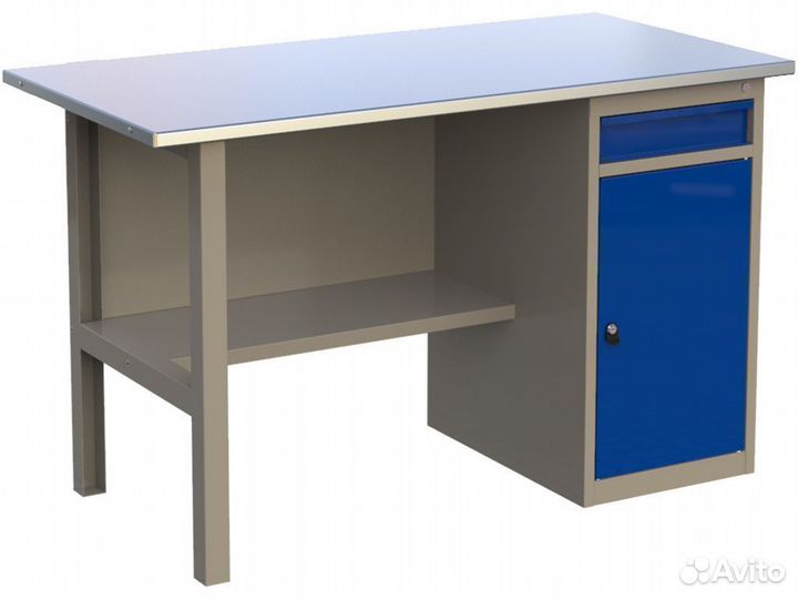 Верстак 1400 мм с тумбой с ящиком и дверцей