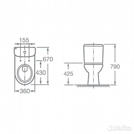 Унитаз-компакт Roca access, выпуск, c сиденьем мик