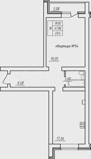 1-к. квартира, 49,4 м², 5/5 эт.