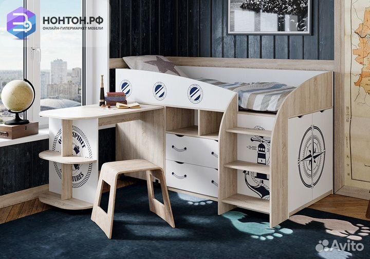 Кровать комбинированная Немо дуб сонома / белый