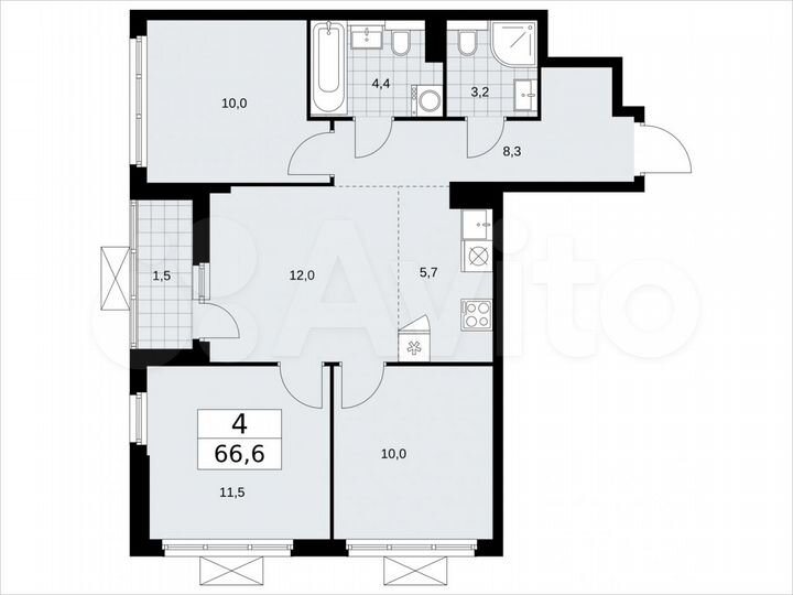 4-к. квартира, 66,6 м², 17/19 эт.