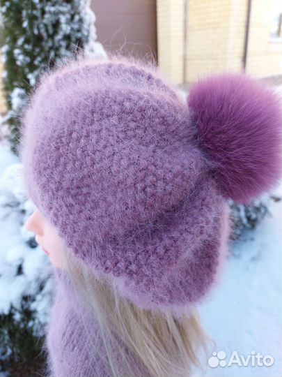 Берет из пуха норки Снуд Варежки