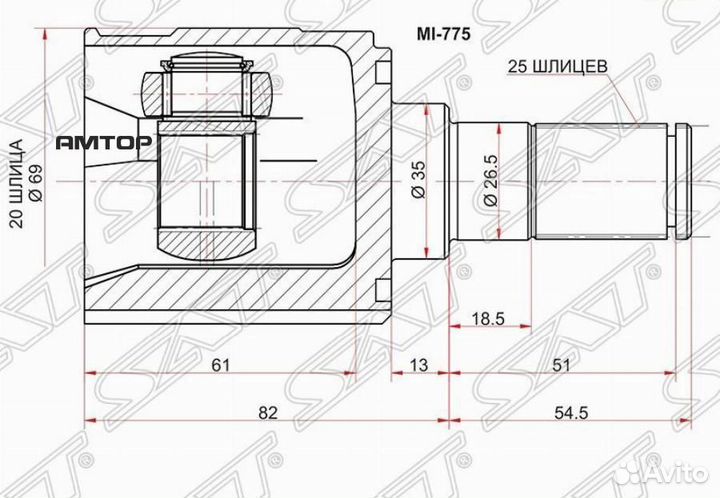 SAT MI-775 Шрус внутренний KIA picanto 04-11 MT
