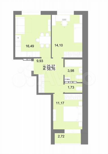 2-к. квартира, 58,8 м², 5/23 эт.
