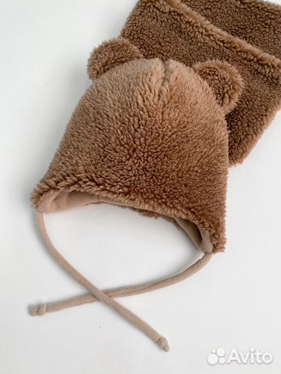 Зимняя шапка мишка со снудом