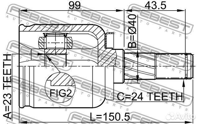 Шрус внутренний 23x40x24 nissan primera 01