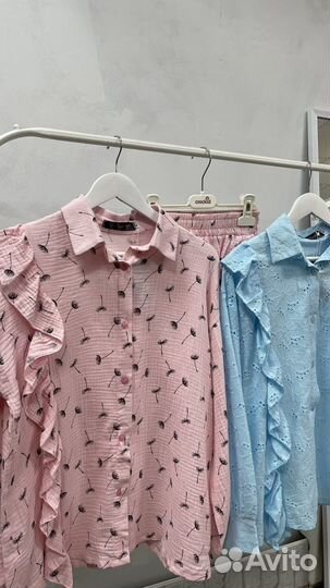 Муслиновый костюм женский(шорты+рубашка с воланом)