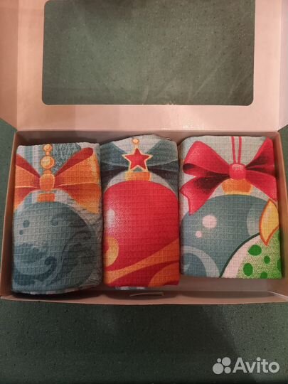 Новогодний подарочный набор кухонных полотенец 3 ш