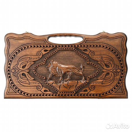 Нарды и шашки резные Лев на охоте 60 х 60 см бук Армения 62491