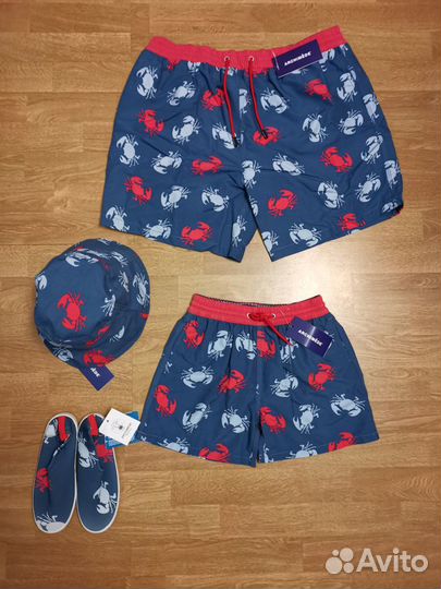 Family look папа сын пляж шорты панама 9-11 л