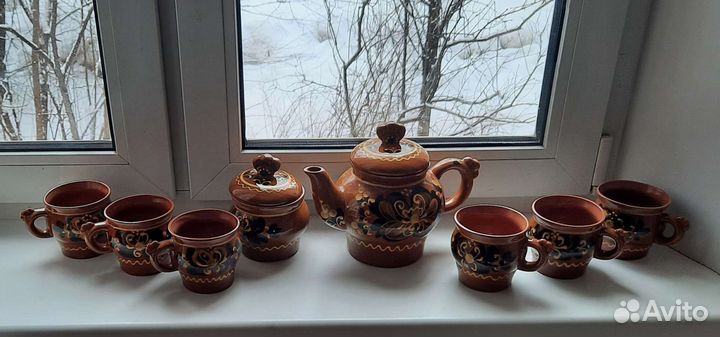 Сервиз керамический (глиняный) чайный. Новый