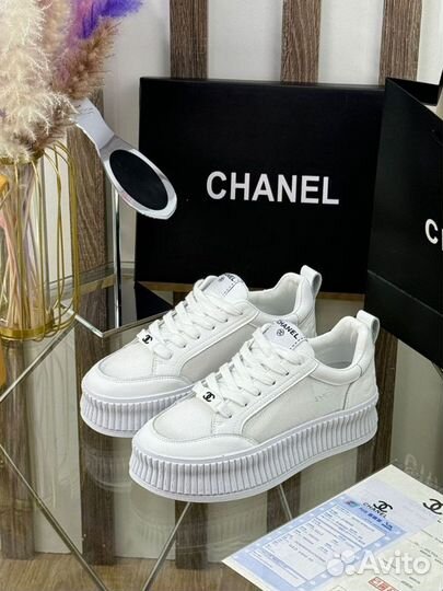 Белые Кеды chanel на платформе