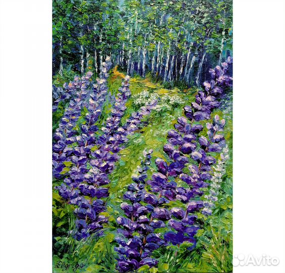 Картина маслом полевые цветы Люпины