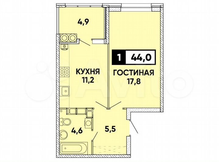 1-к. квартира, 44 м², 14/24 эт.