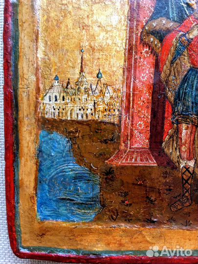 Икона старинная Александр Невский.18 век.Оклад