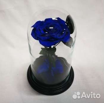 Синяя роза в колбе, бутон 12-14 см, арт 32