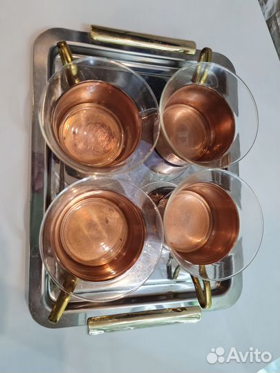 Набор стаканов в бронзовых подстаканниках