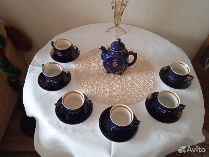 Сервиз чайный 13 предметов, гжель кобальт, СССР