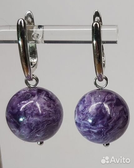 Серьги чароит серафинит серебро