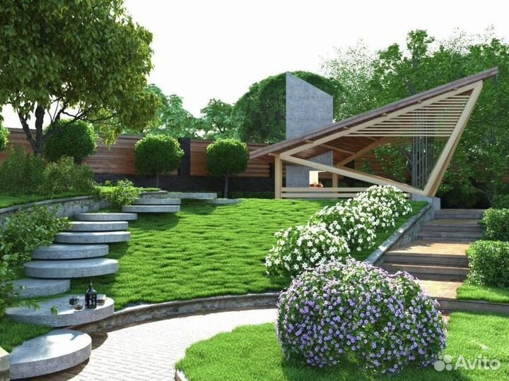 Ландшафтный дизайн 10 соток участка \ Проект №344