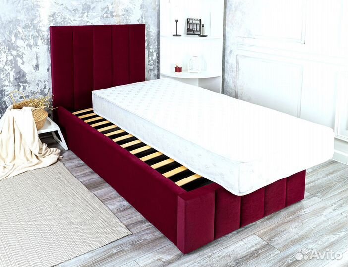Кровать 90х200 Богема велюр бордо