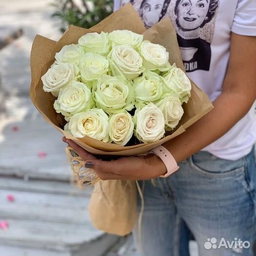 Букет белых роз, Эквадор, 50см 151 шт