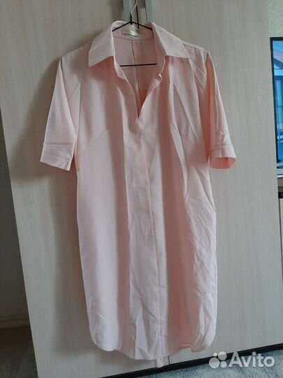 Персиковая платье-рубашка