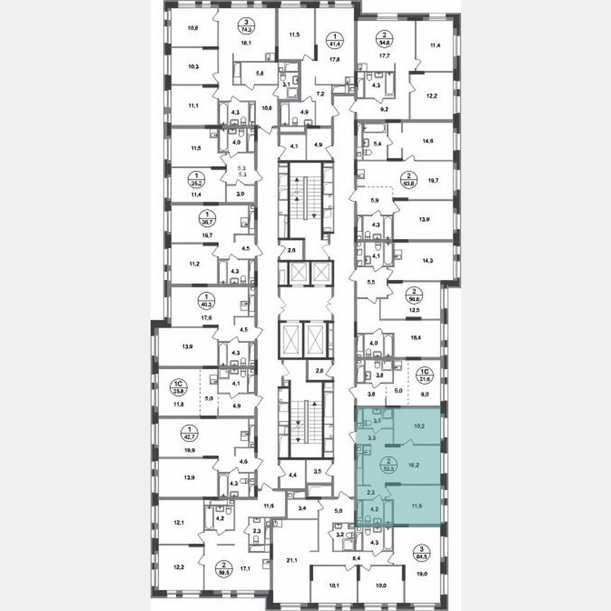 2-к. квартира, 53,3 м², 3/20 эт.