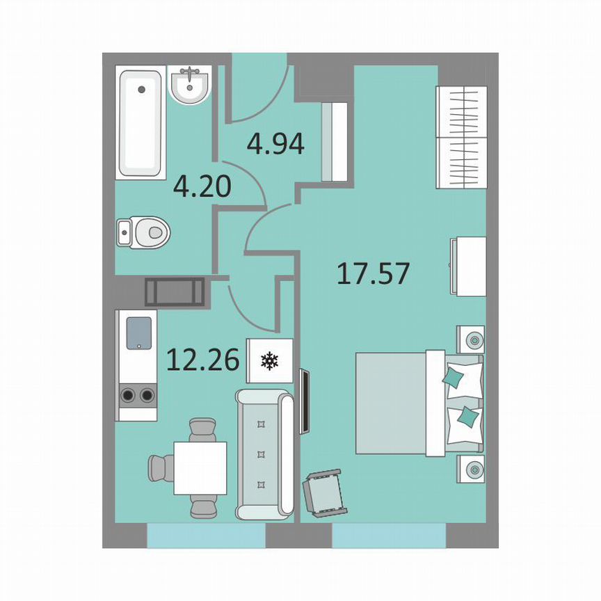 1-к. апартаменты, 38,7 м², 12/13 эт.