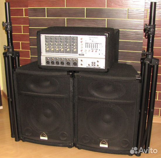 Колонки Wharfedale 1200W Микшер-усилитель Штативы