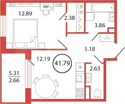 1-к. квартира, 41,8 м², 2/12 эт.
