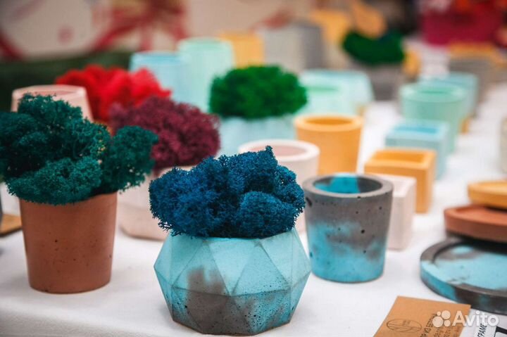 Бетонное кашпо + мох