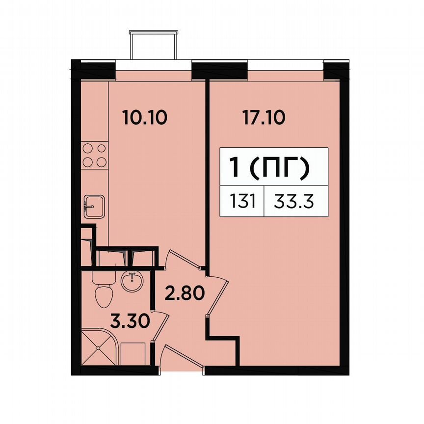 1-к. апартаменты, 33,3 м², 15/18 эт.